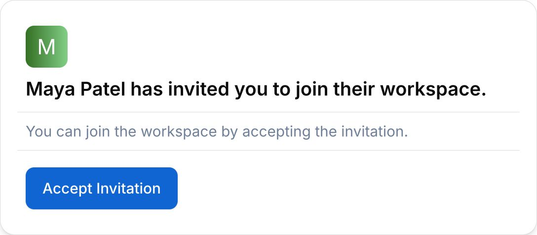 The invitation after signing in, with an Accept Invitation button.